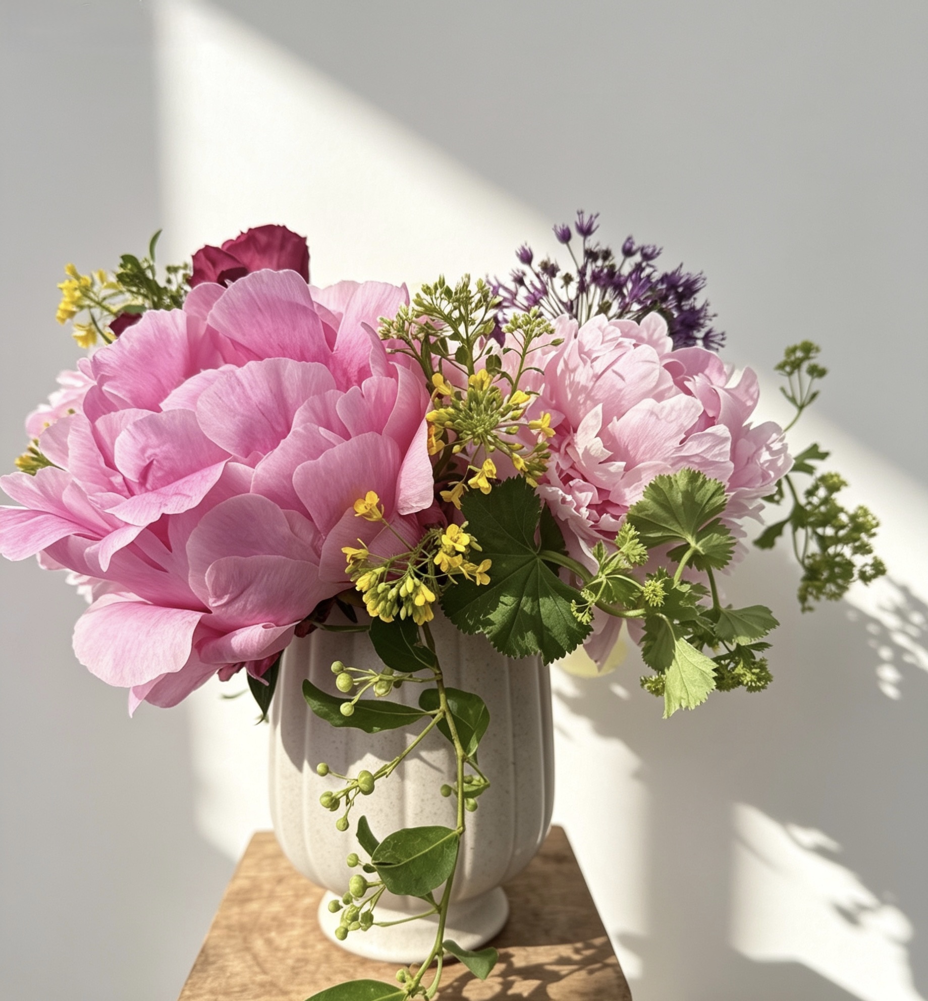 Seasonal peony bouquet wrapped in kraft paper in Calgary