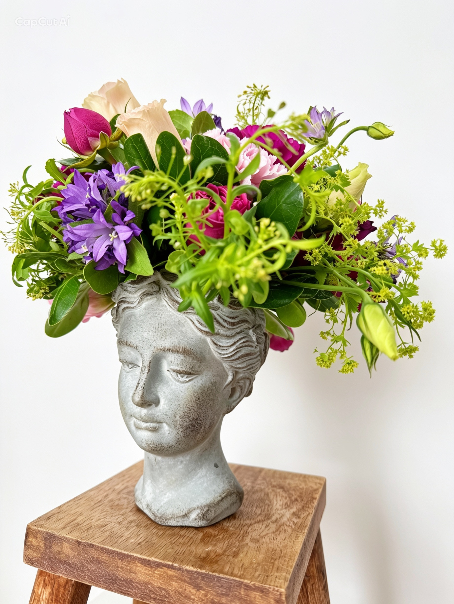 Loose wildflower crown arrangement in pinks and purples